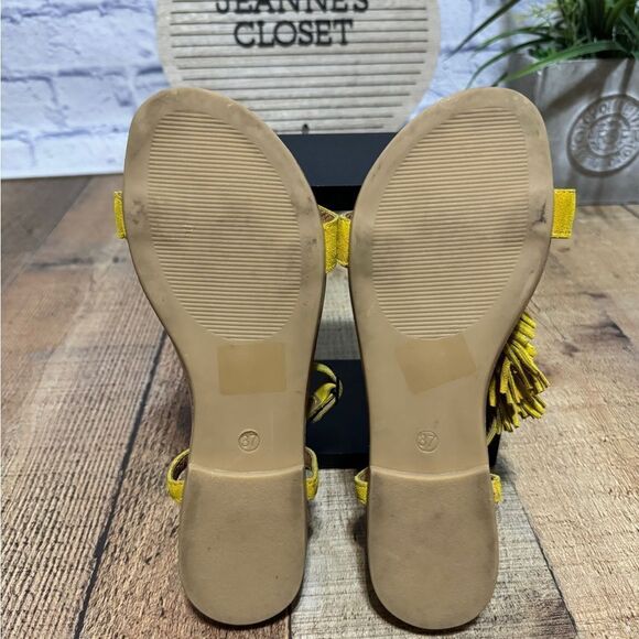 Sundance Yellow Suede Tassel Boho Strappy Sandals Size EU 37 US 6.5 - Picture 6 of 8